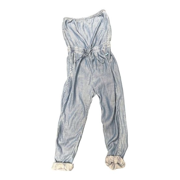 BANANA REPUBLIC DENIM CHAMBRAY STRAPLESS JOGGER ROMPER SIZE 2PETITE - Picture 4 of 16